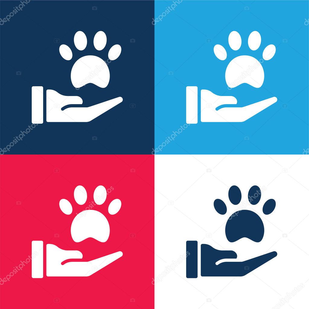 Animal Therapy blue and red four color minimal icon set