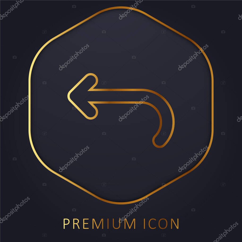 Back Left Curved Arrow golden line premium logo or icon