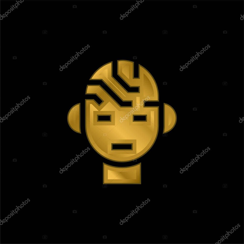 Brain gold plated metalic icon or logo vector