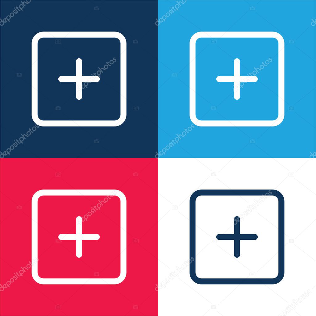 Add Square Outlined Interface Button blue and red four color minimal icon set