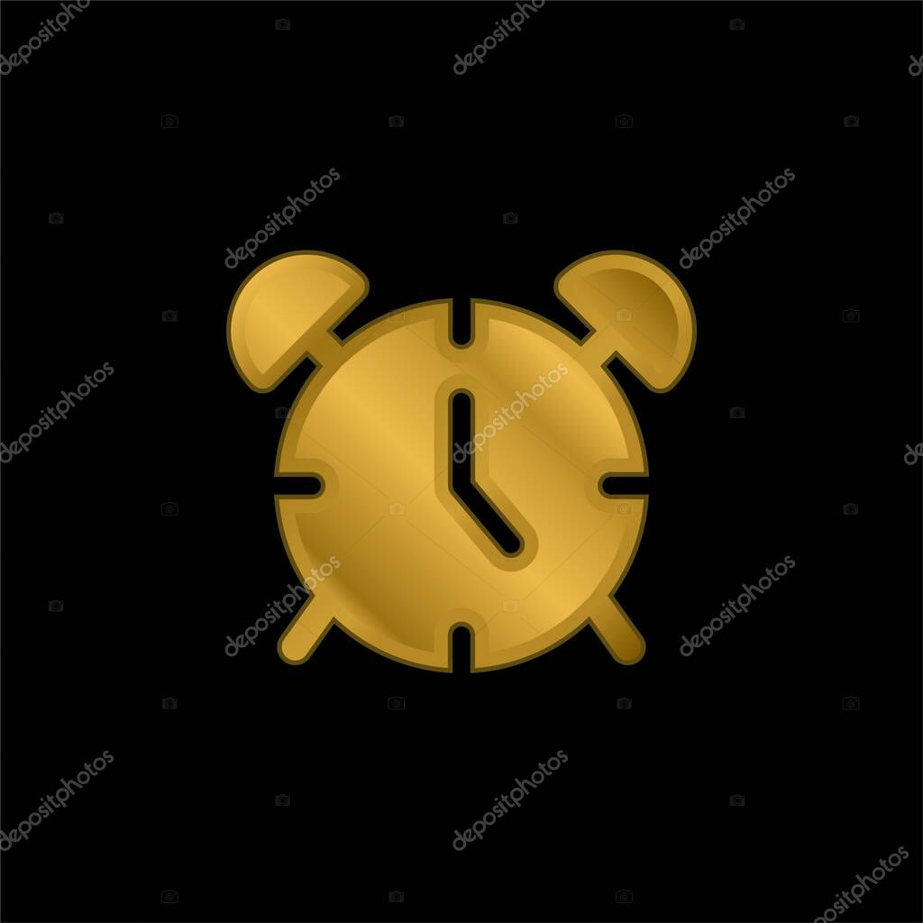 Alarm Clock gold plated metalic icon or logo vector