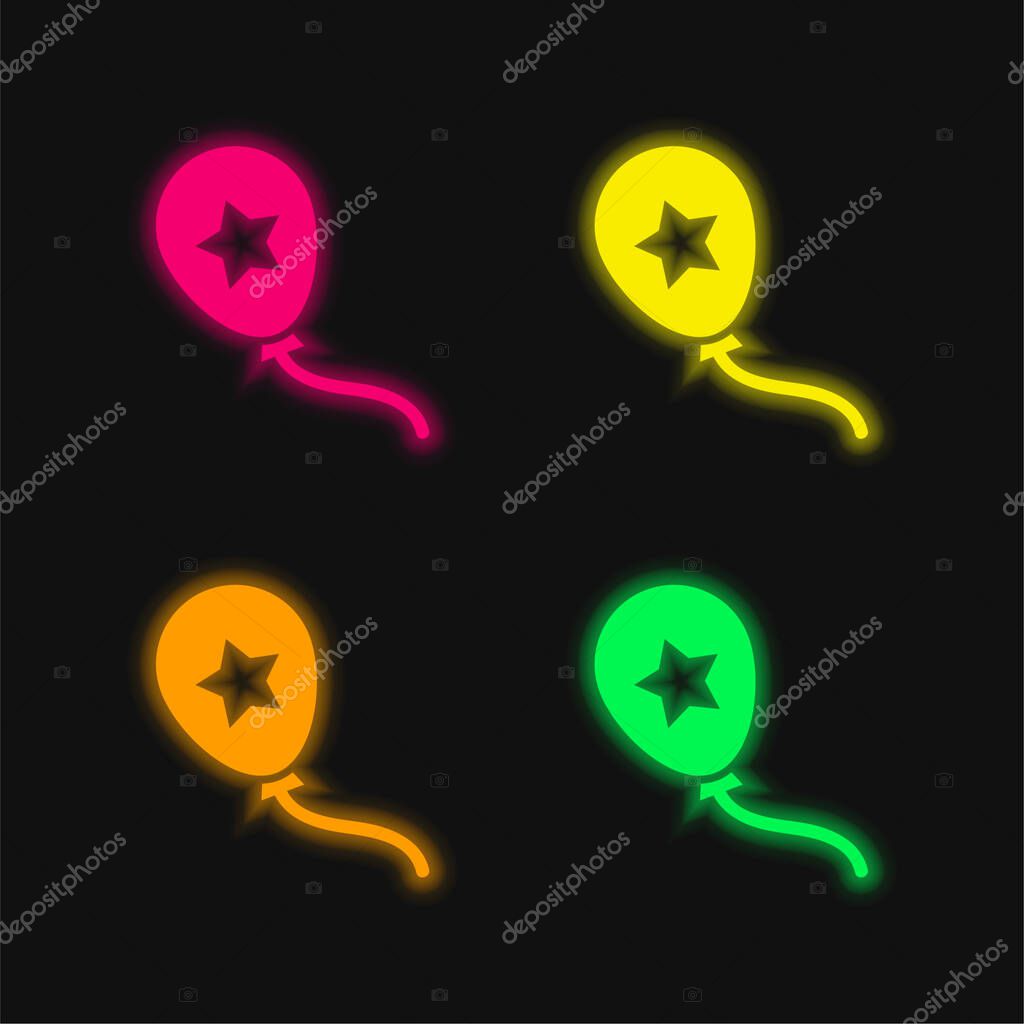 Balloon With A Star four color glowing neon vector icon