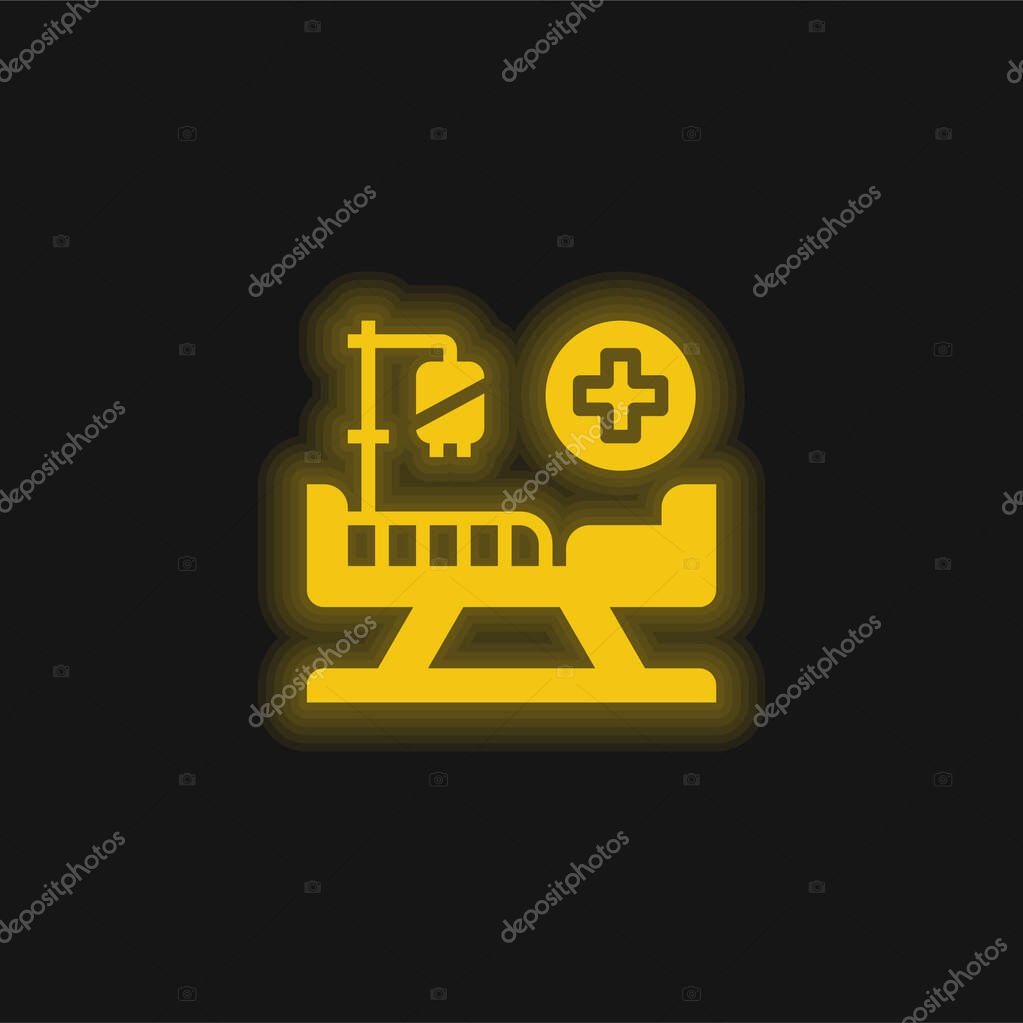 Bed yellow glowing neon icon