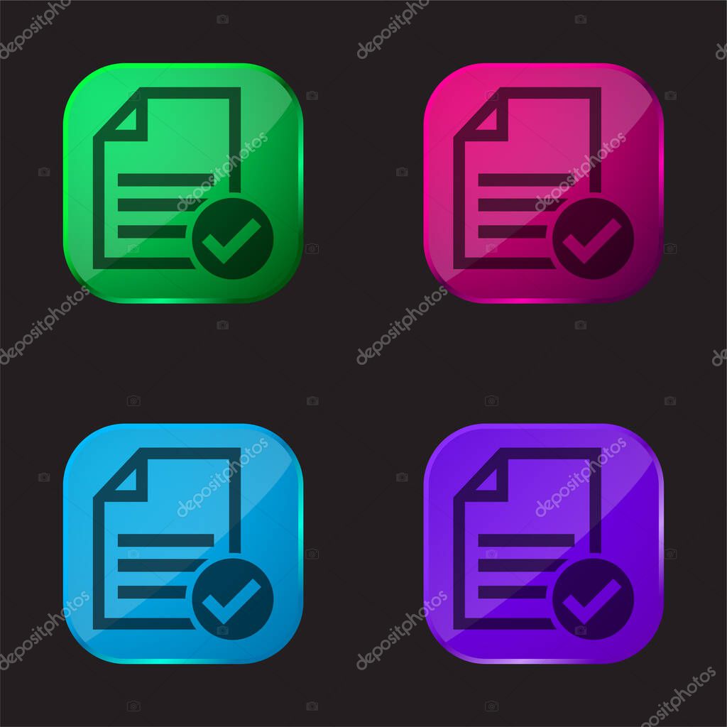 Accept File Or Checklist four color glass button icon