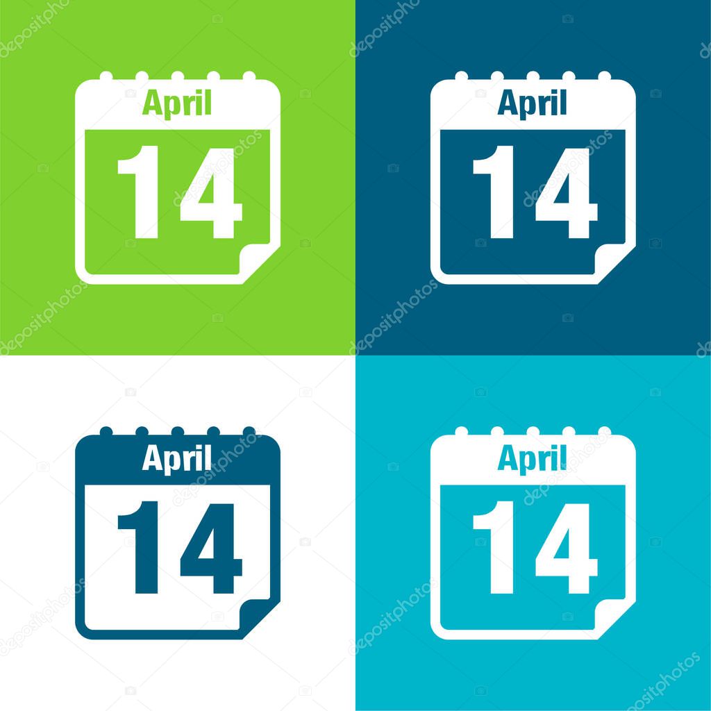 April 14 Calendar Page Day Flat four color minimal icon set