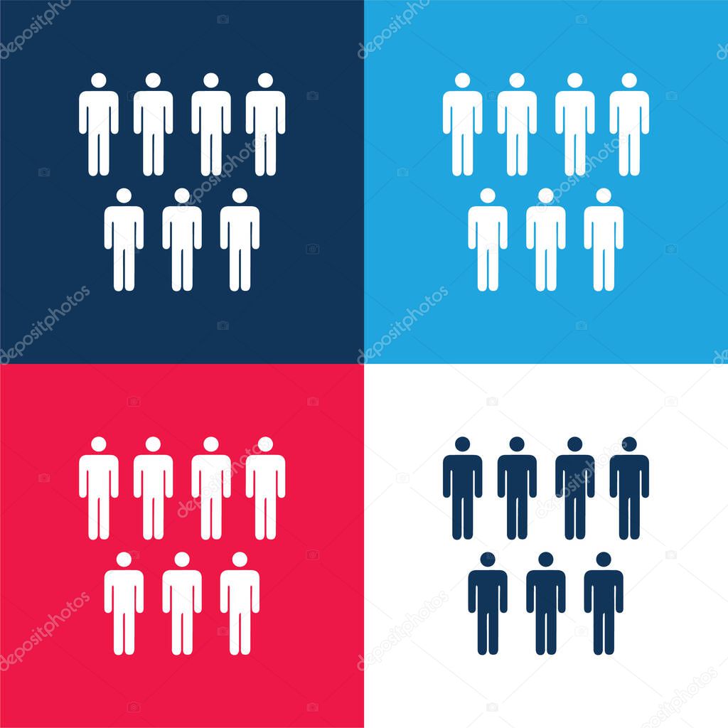 7 Persons Male Silhouettes blue and red four color minimal icon set