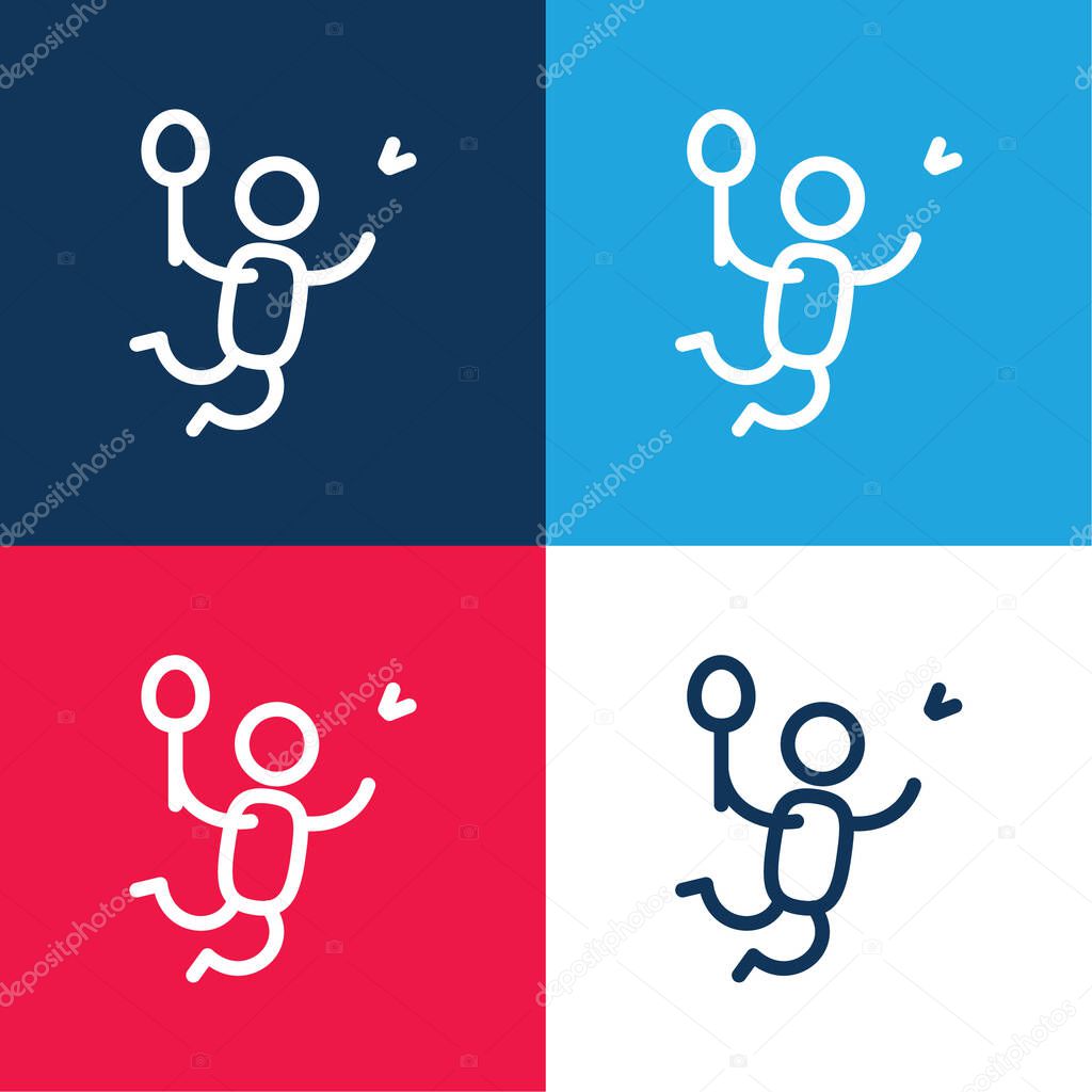 Badminton Player blue and red four color minimal icon set