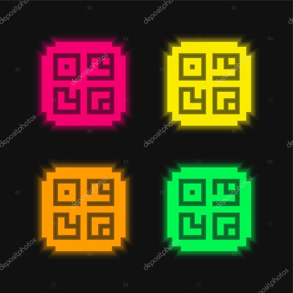 Barcode four color glowing neon vector icon