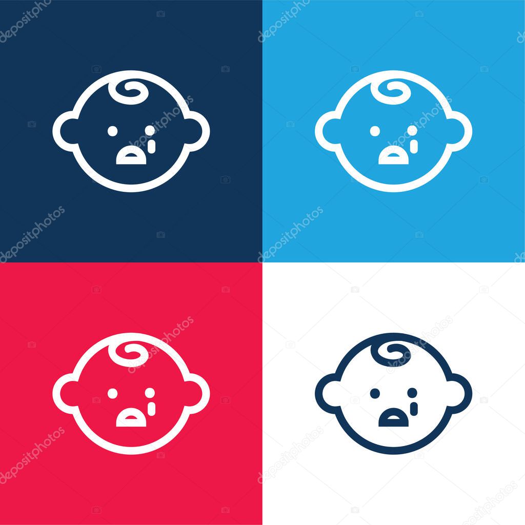 Baby Face Crying blue and red four color minimal icon set