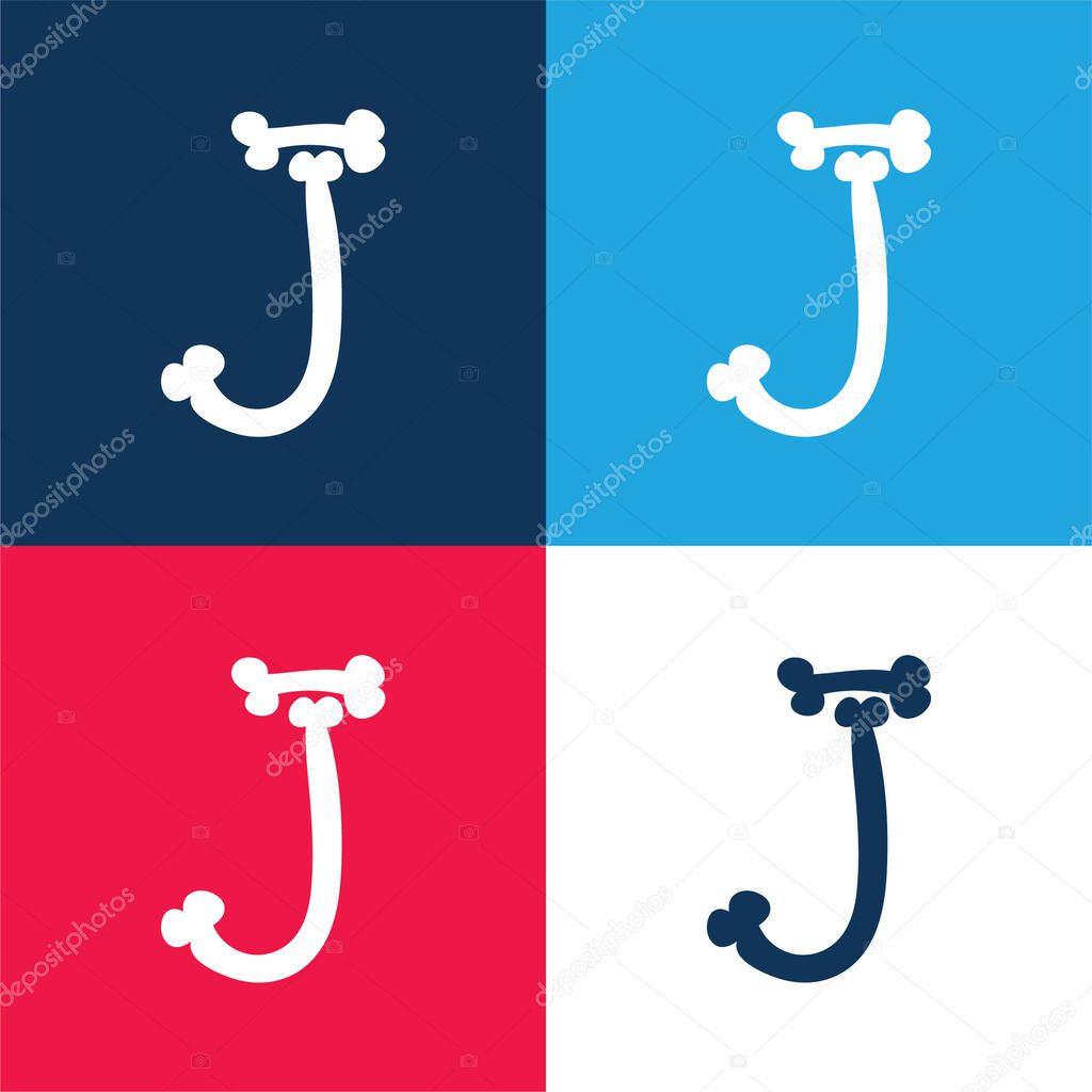 Bones Halloween Typography Letter J blue and red four color minimal icon set