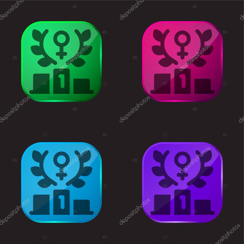 Achievement four color glass button icon