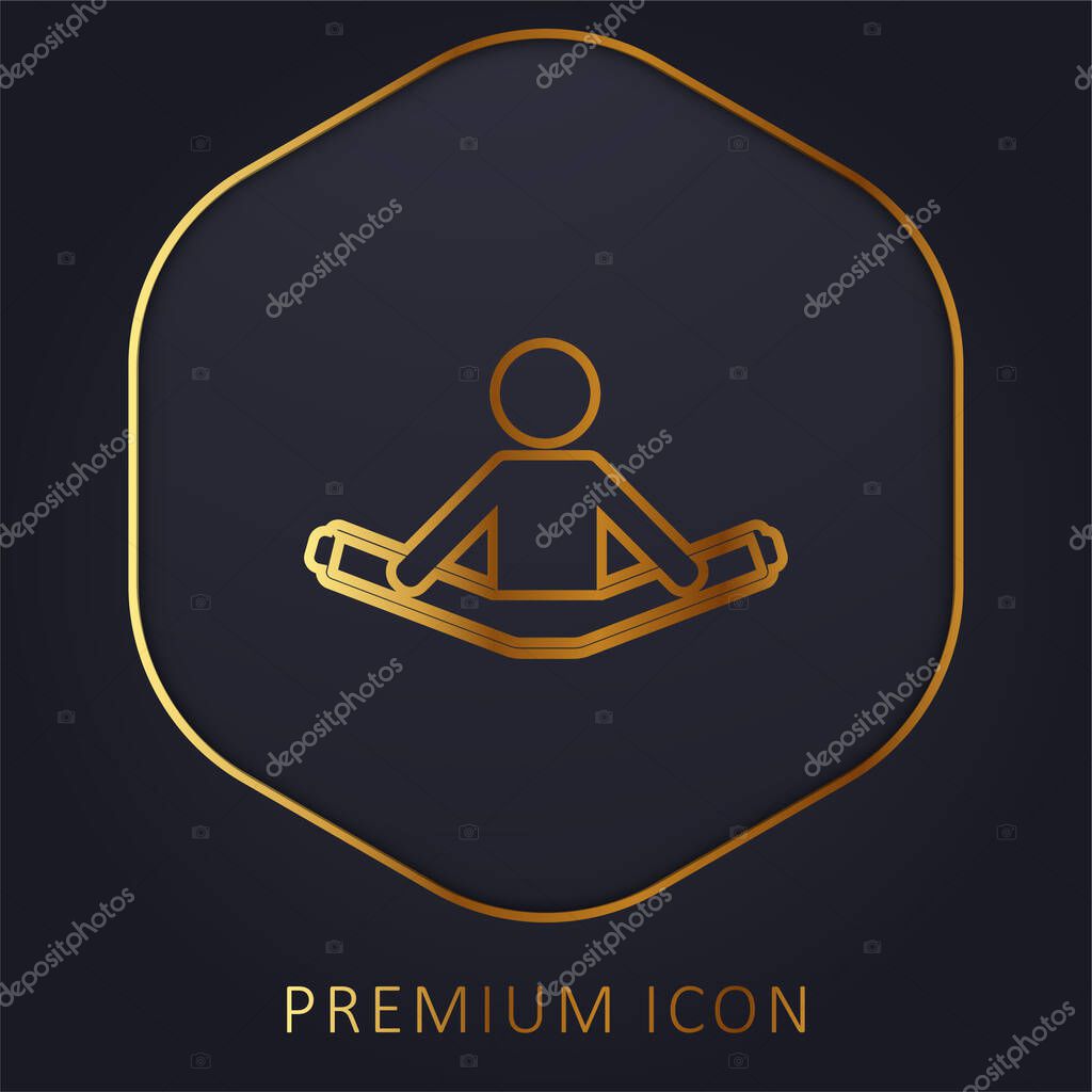 Boy Sitting Stretching Two Legs golden line premium logo or icon