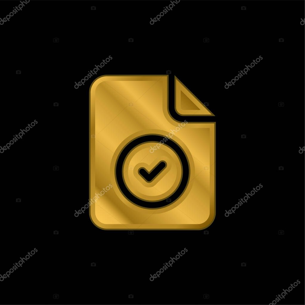 Accepted gold plated metalic icon or logo vector