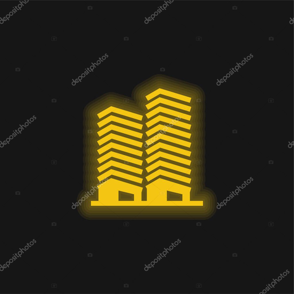 Apartments yellow glowing neon icon