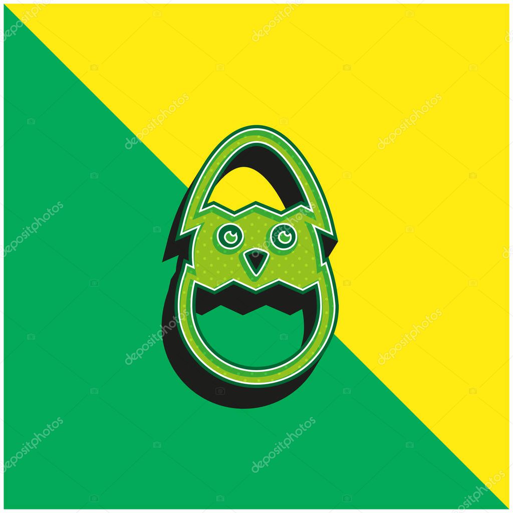 Bird In Broken Egg Green and yellow modern 3d vector icon logo