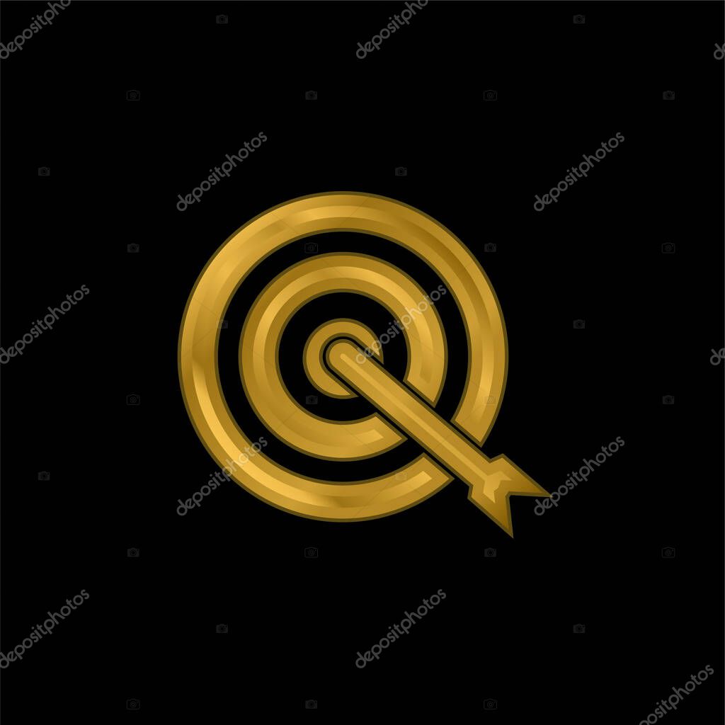 Arrow Shoot On Target Center gold plated metalic icon or logo vector