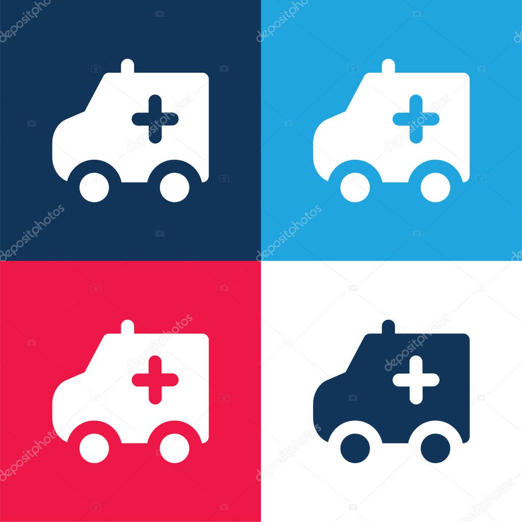 Ambulance blue and red four color minimal icon set