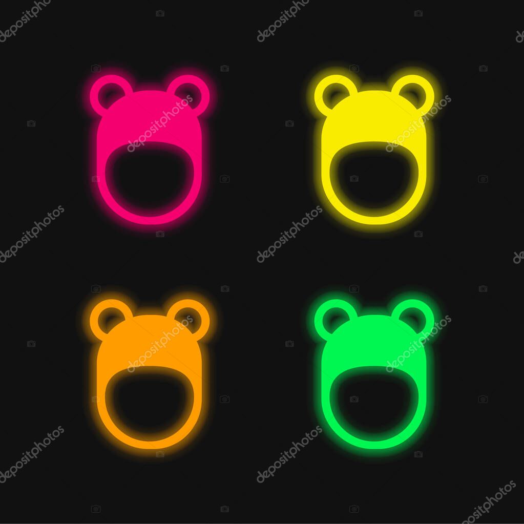 Bear Hat four color glowing neon vector icon