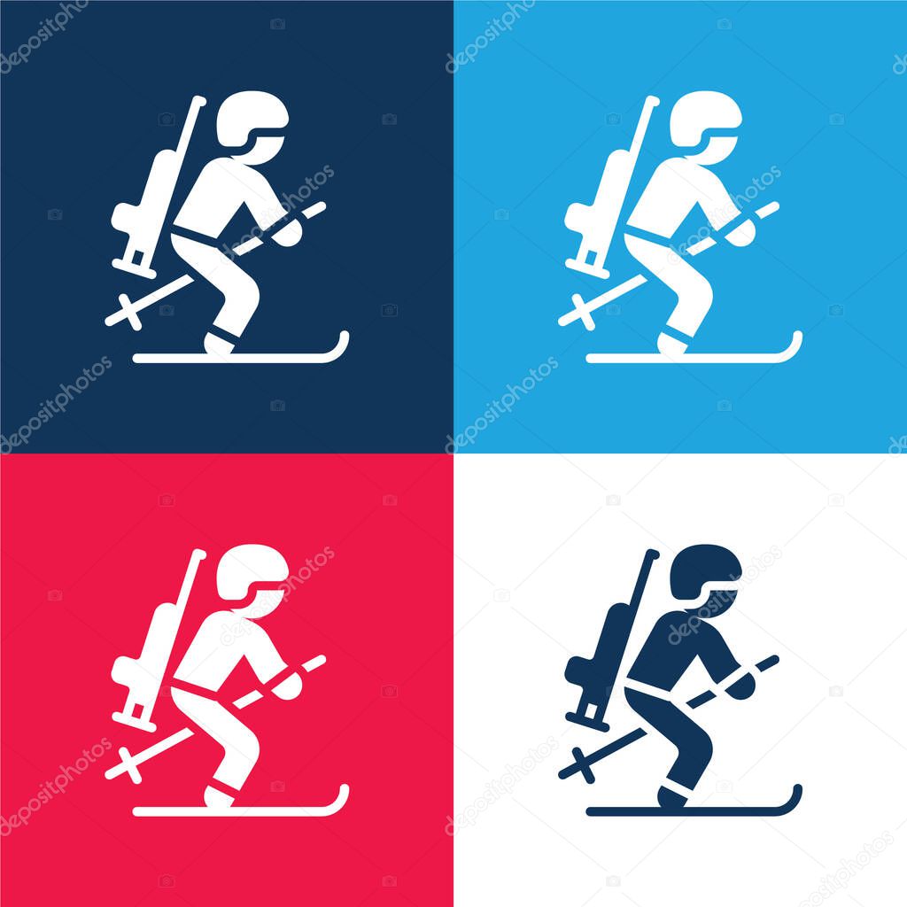Biathlonist blue and red four color minimal icon set