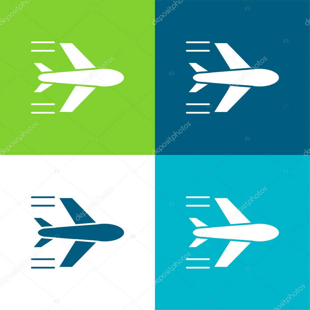 Airplane Flying Flat four color minimal icon set