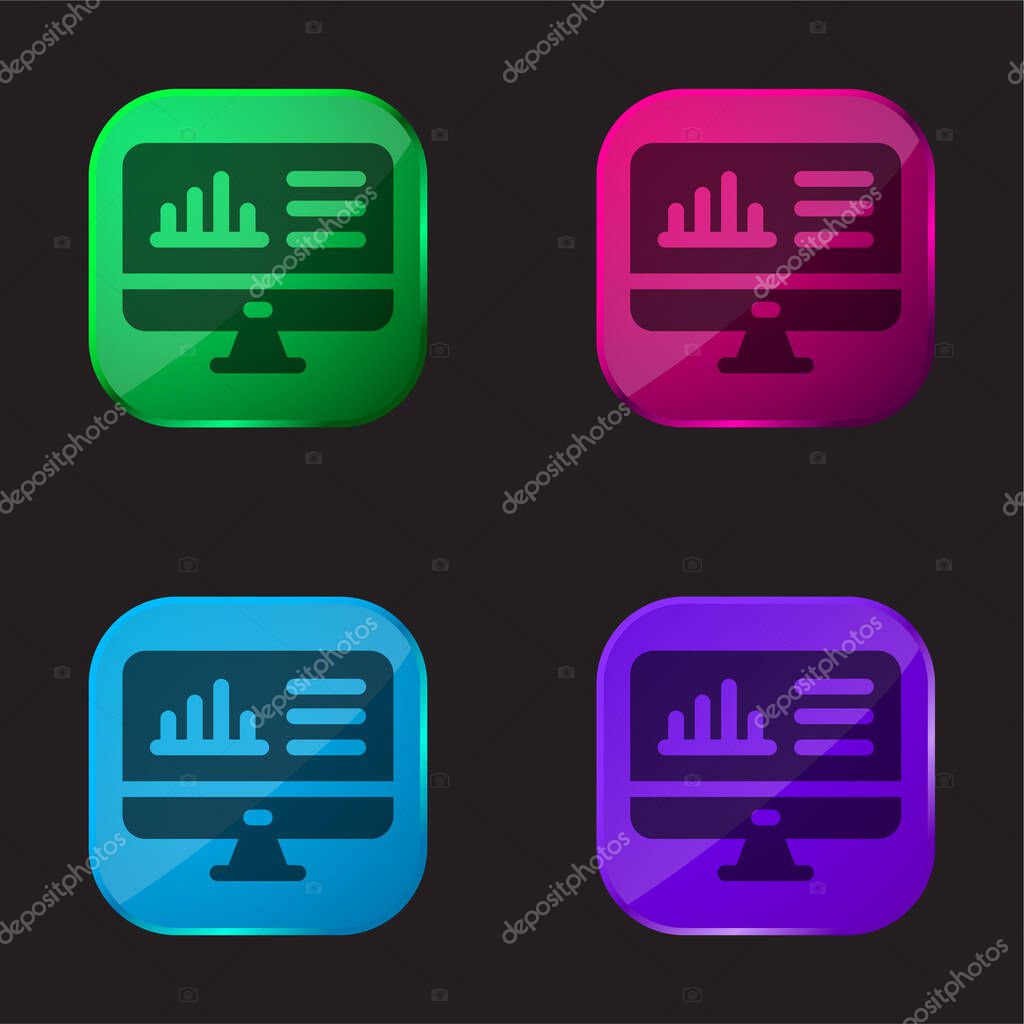 Bars Chart four color glass button icon