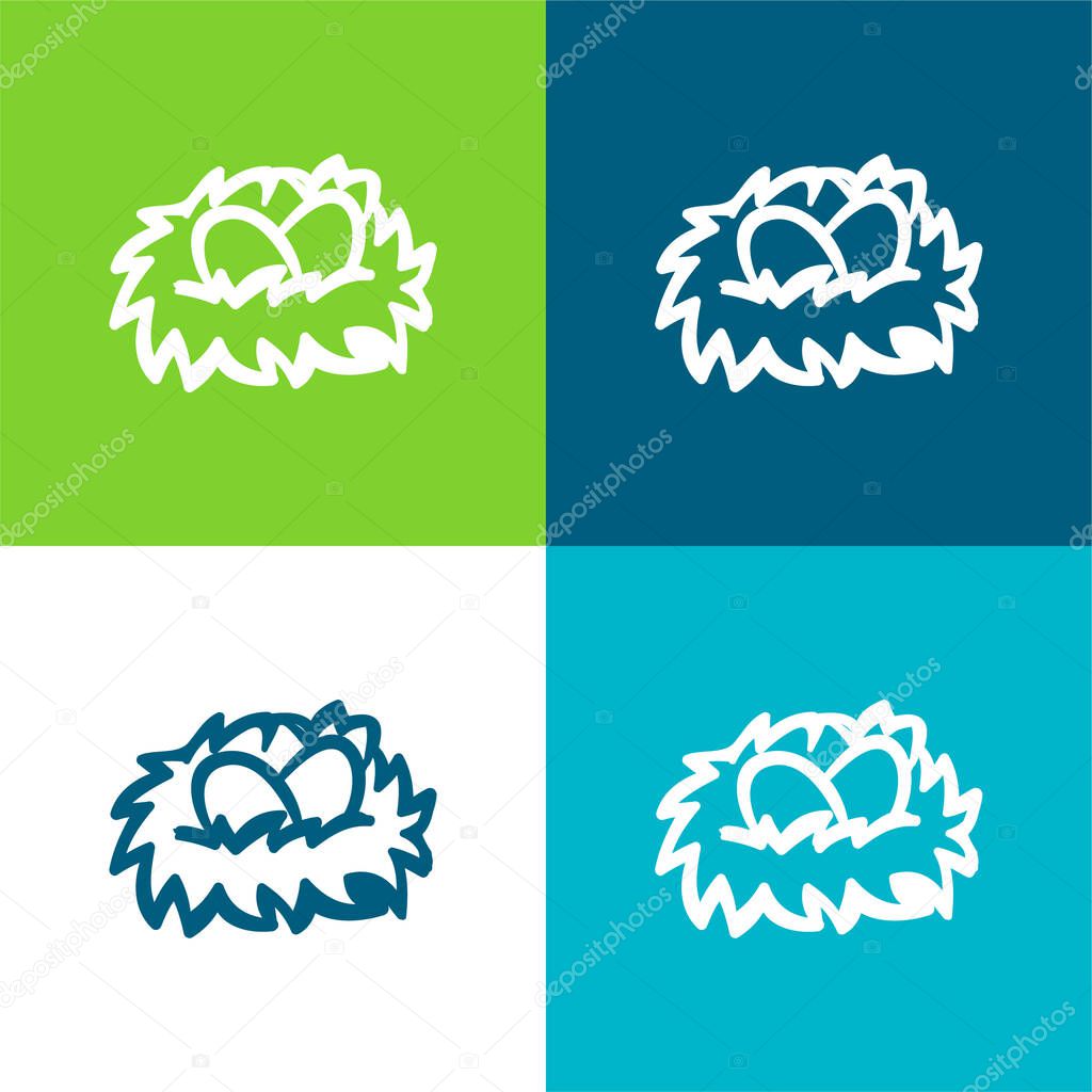 Birds Eggs On A Nest Flat four color minimal icon set