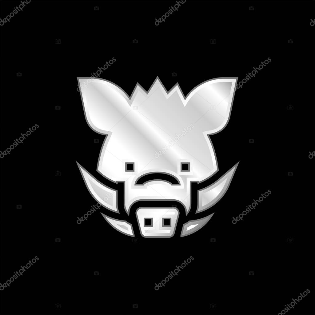 Boar silver plated metallic icon