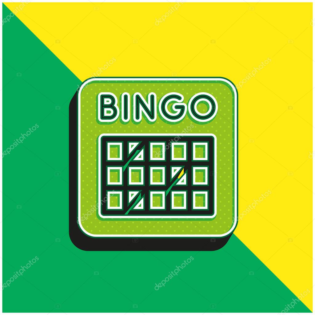 Bingo Green and yellow modern 3d vector icon logo