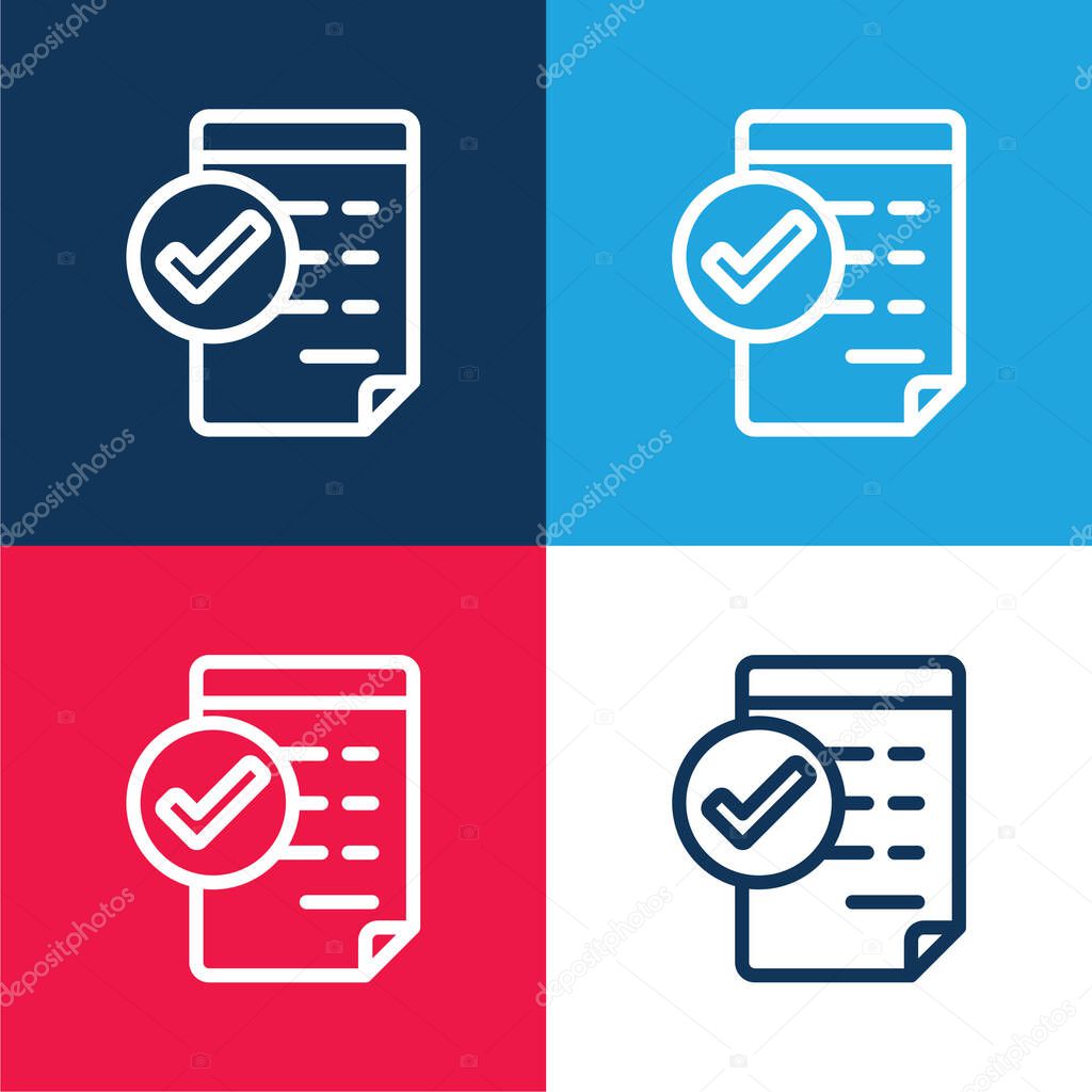 Approve Invoice blue and red four color minimal icon set