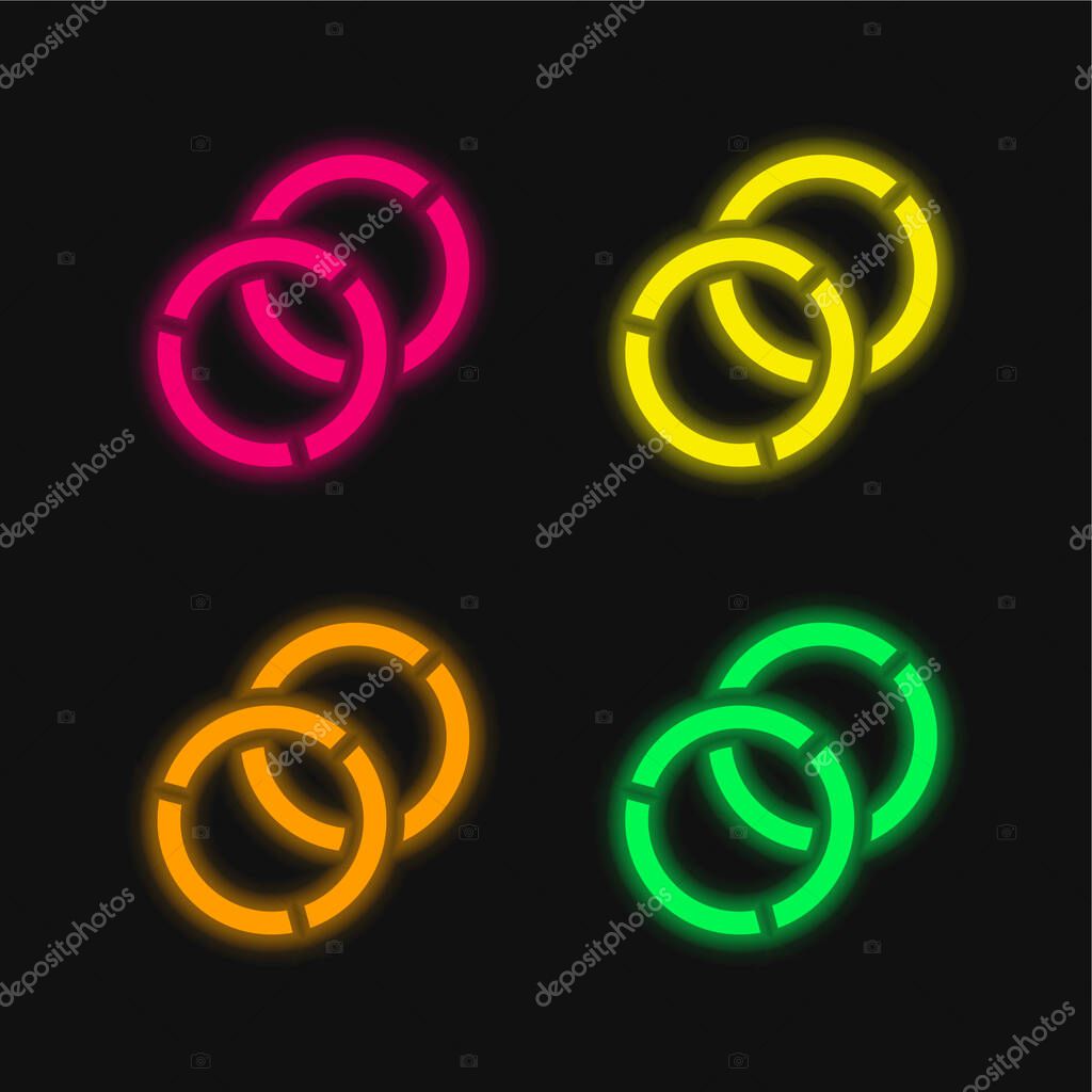 Bangles four color glowing neon vector icon
