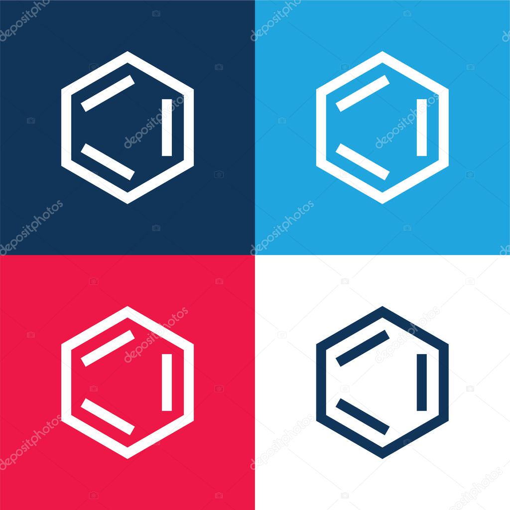 Benzene blue and red four color minimal icon set