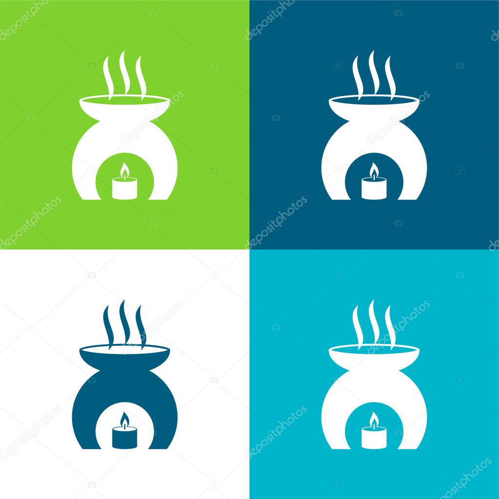 Aromatherapy Tool With A Burning Candle Heating Fragrance Oil Flat four color minimal icon set