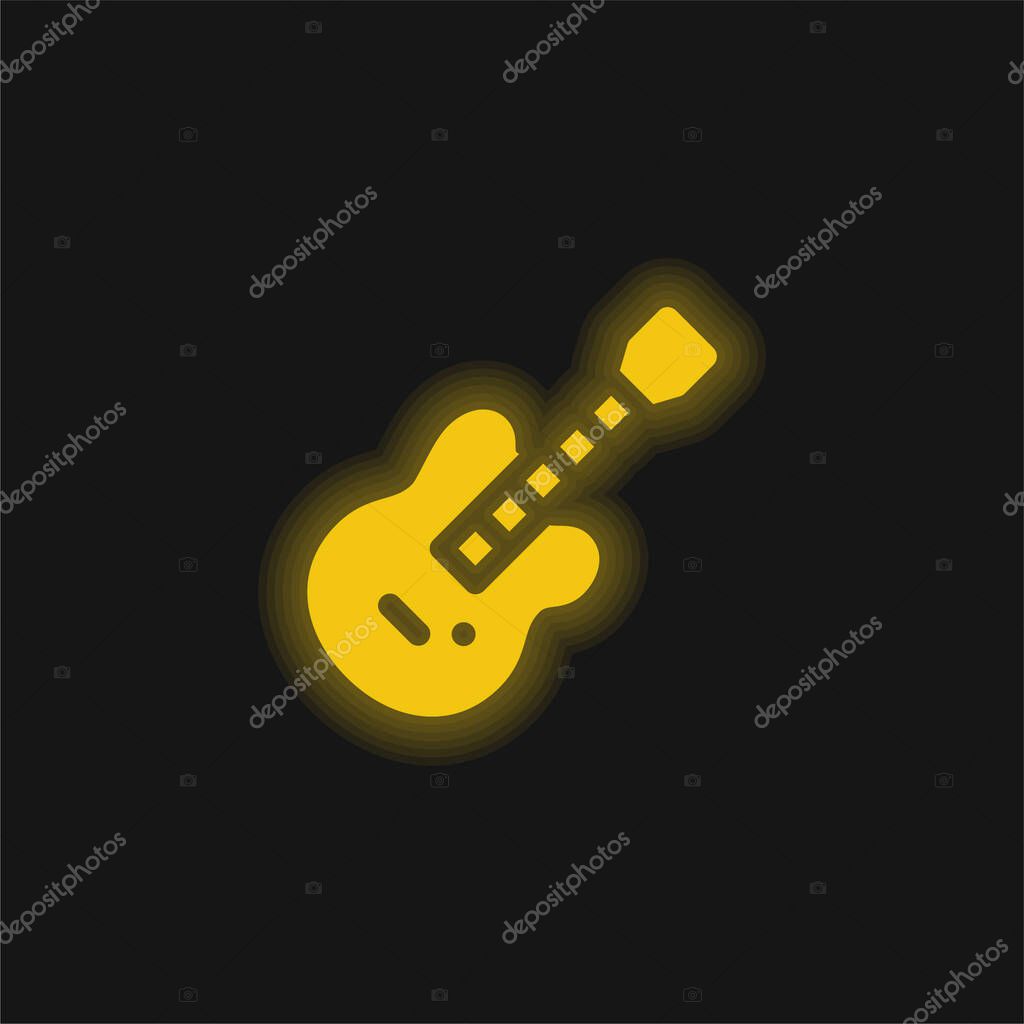 Bass Guitar yellow glowing neon icon