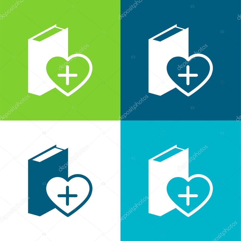 A Heart Beside The Book Flat four color minimal icon set