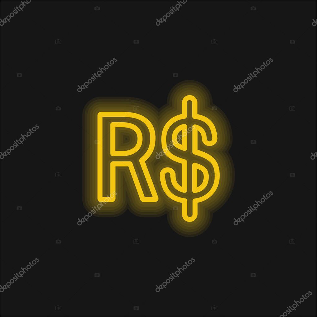 Brazil Real Symbol yellow glowing neon icon