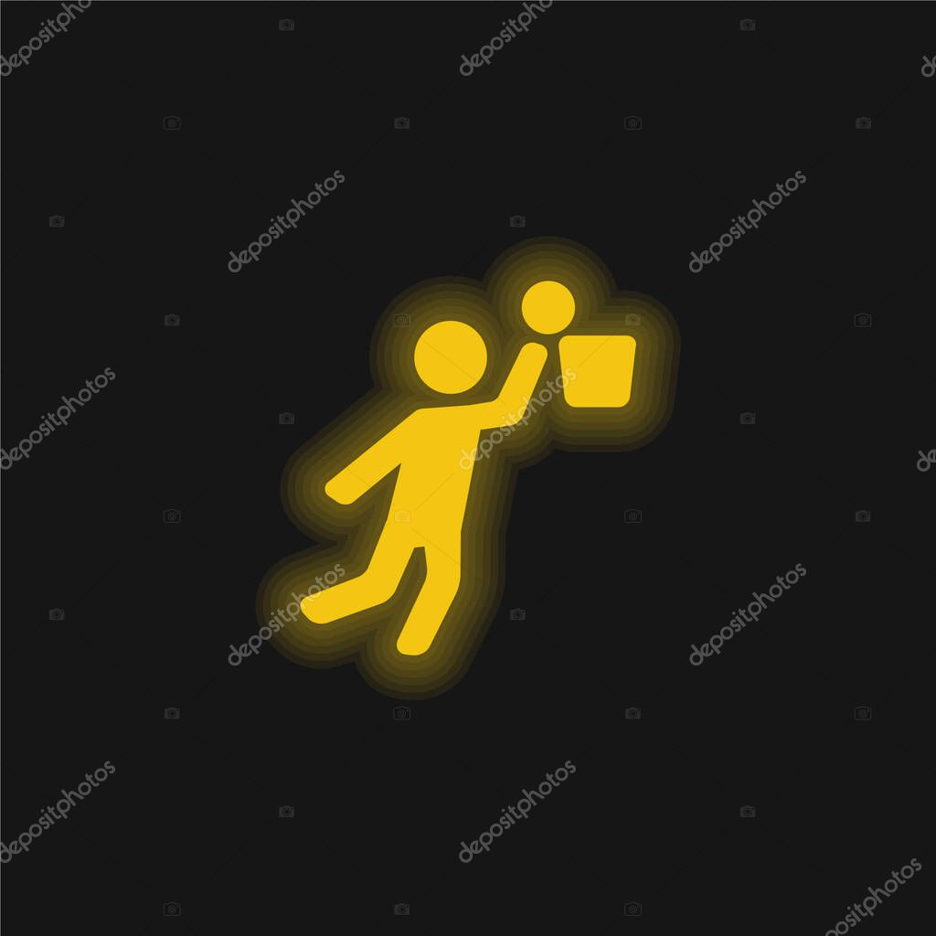 Basketball Player Jumping And Ball yellow glowing neon icon