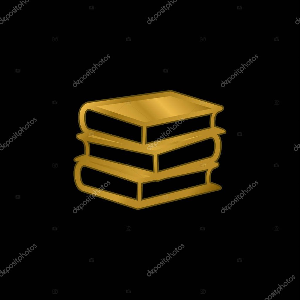 Books Stack Of Three gold plated metalic icon or logo vector