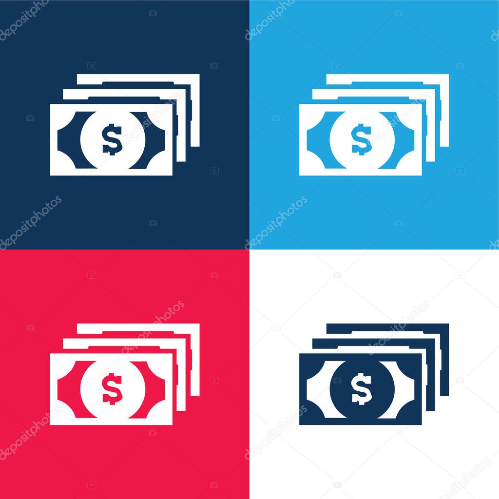 Bills Of Dollars blue and red four color minimal icon set