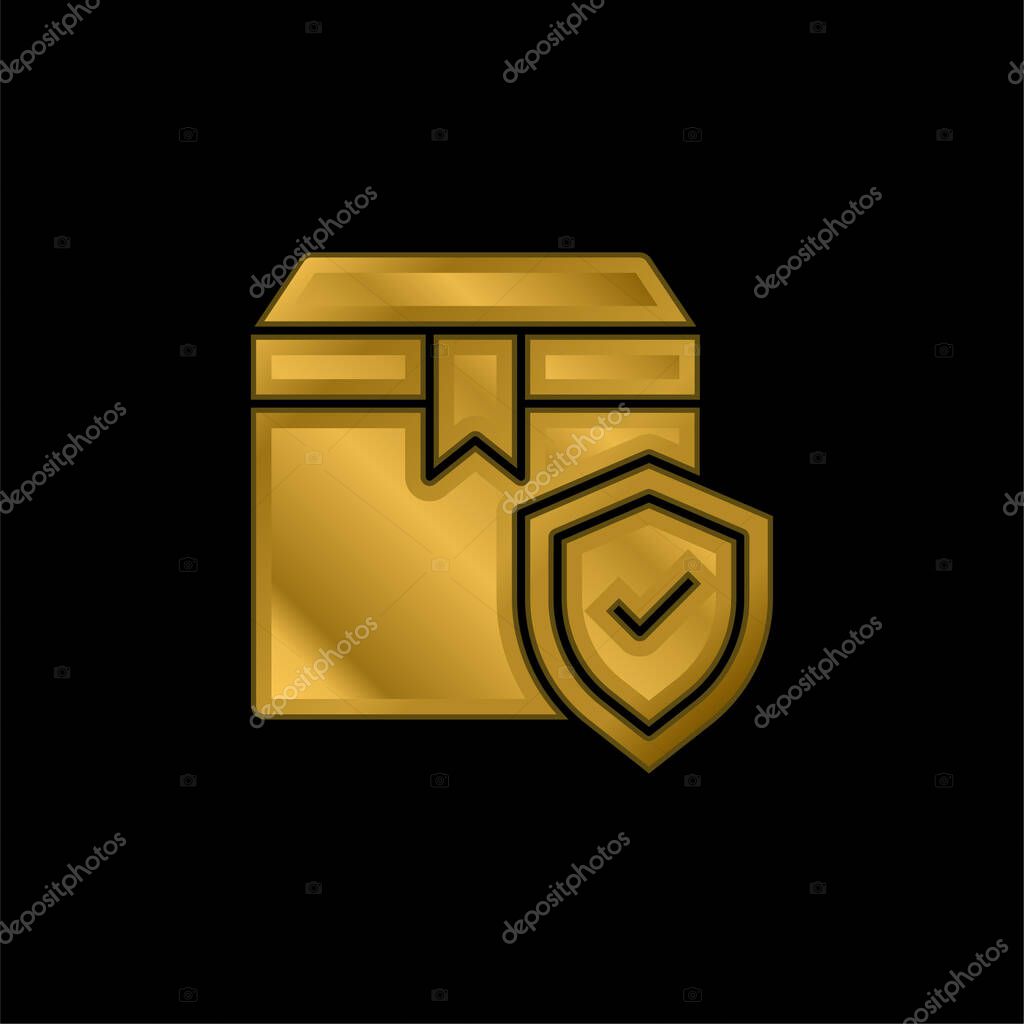 Box gold plated metalic icon or logo vector