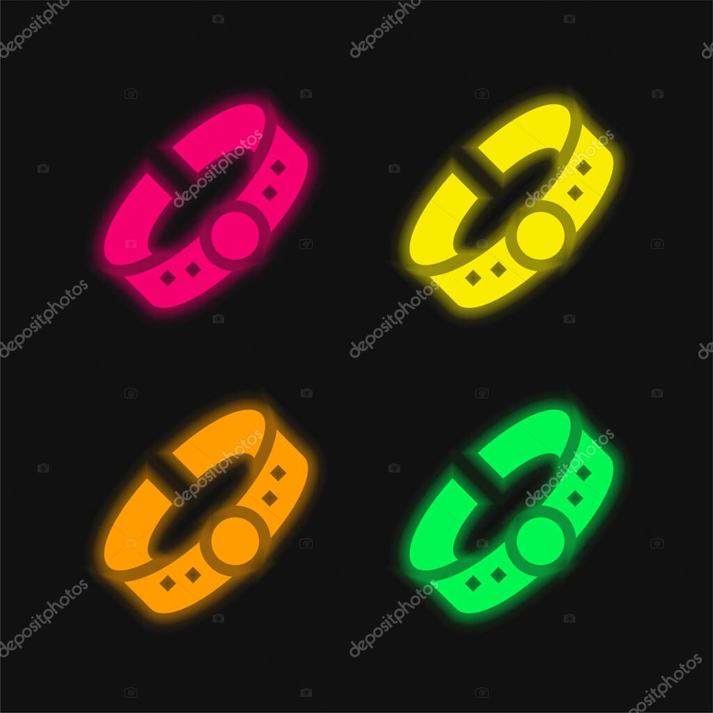 Bracelet four color glowing neon vector icon