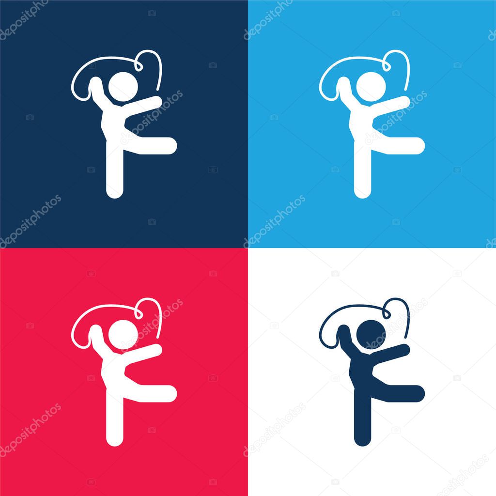 Artistic Gymnast Posture With Ribbon blue and red four color minimal icon set