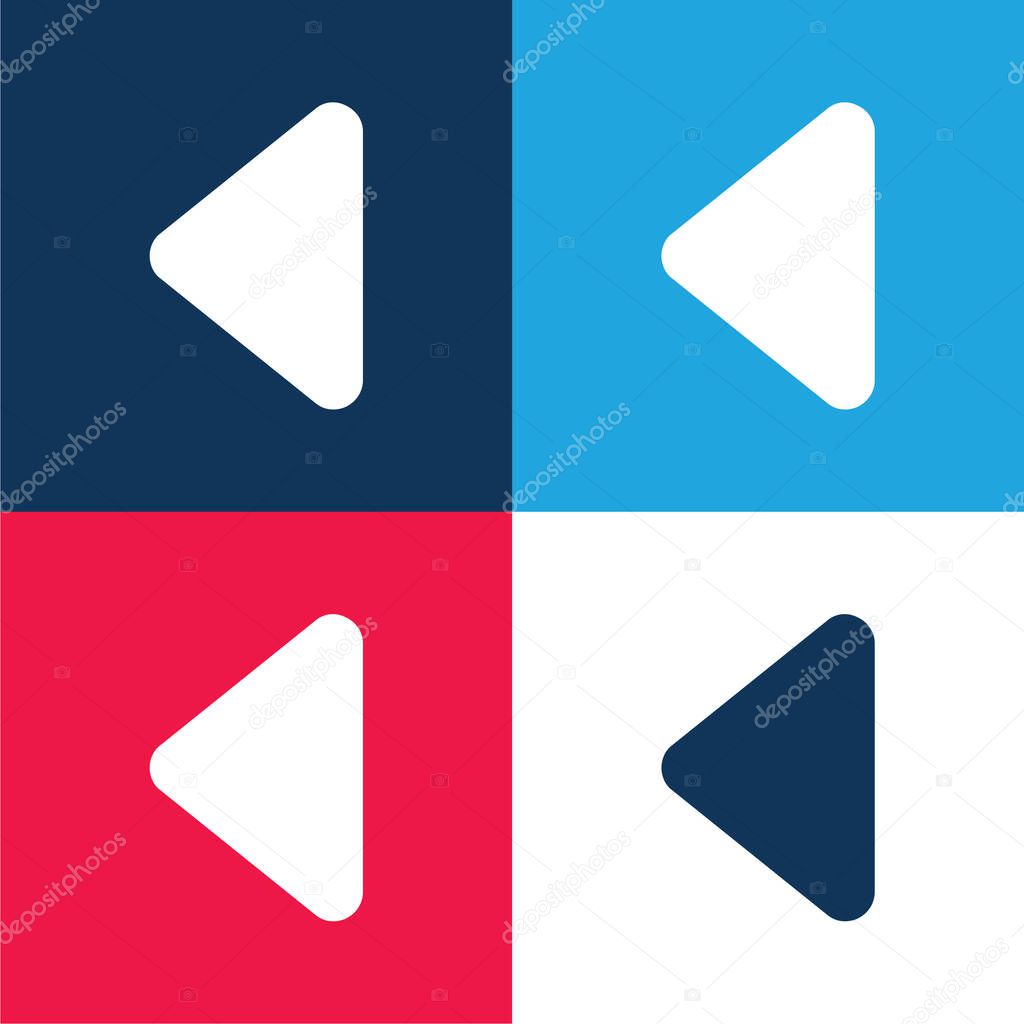 Black Triangular Arrowhead Pointing To Left Direction blue and red four color minimal icon set