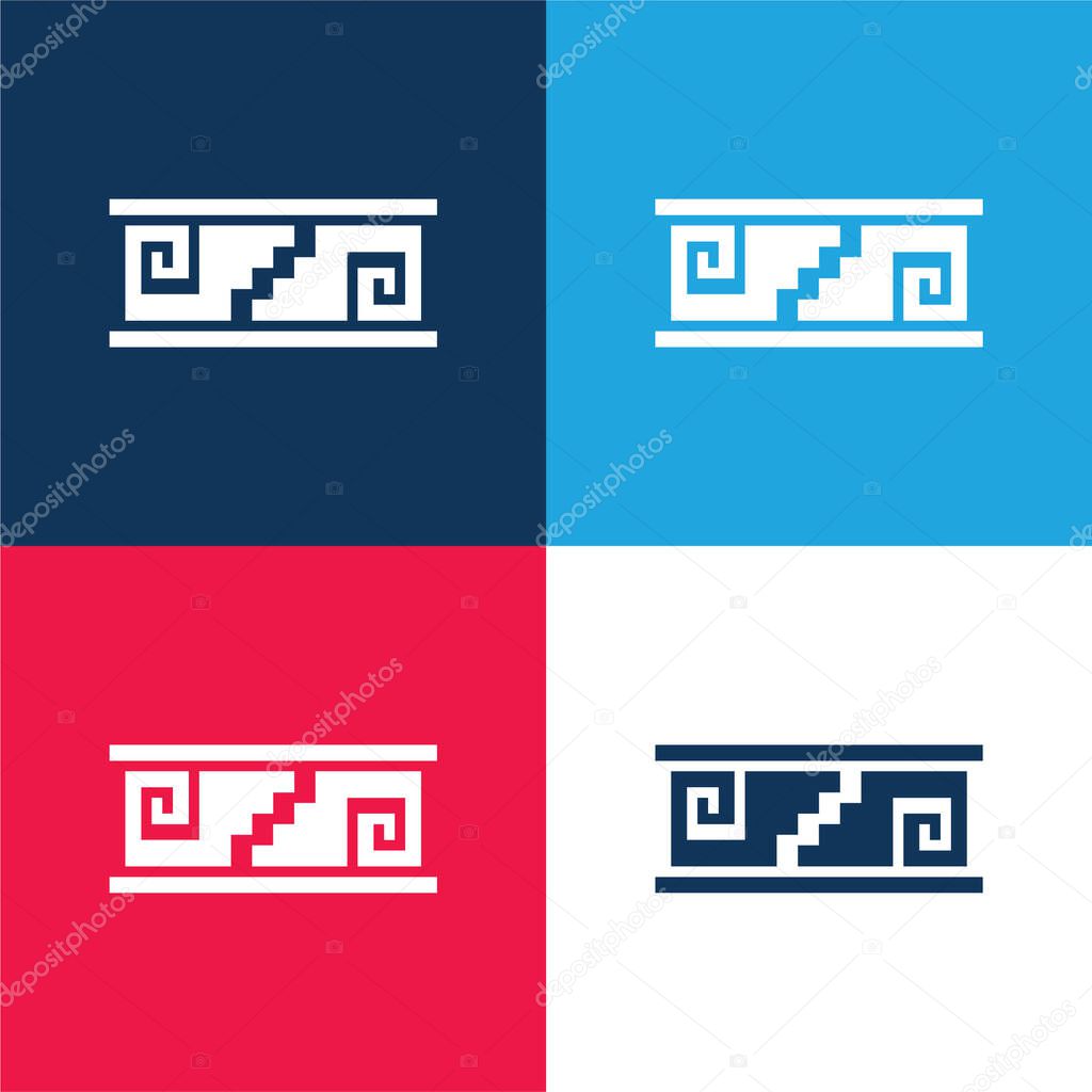 Artisanal Mosaic Of Mexico blue and red four color minimal icon set