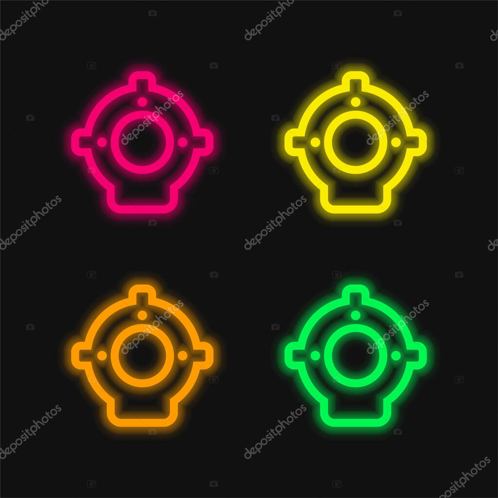 Aqualung four color glowing neon vector icon