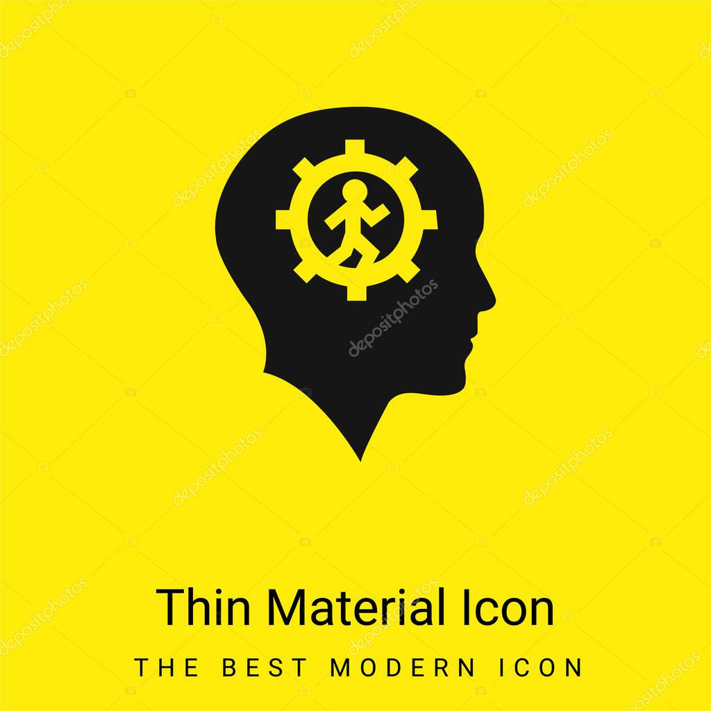 Bald Head With Gear And Running Man Inside minimal bright yellow material icon