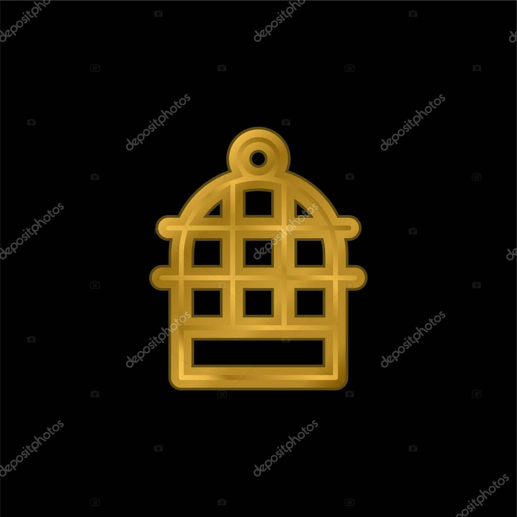 Bird Cage gold plated metalic icon or logo vector