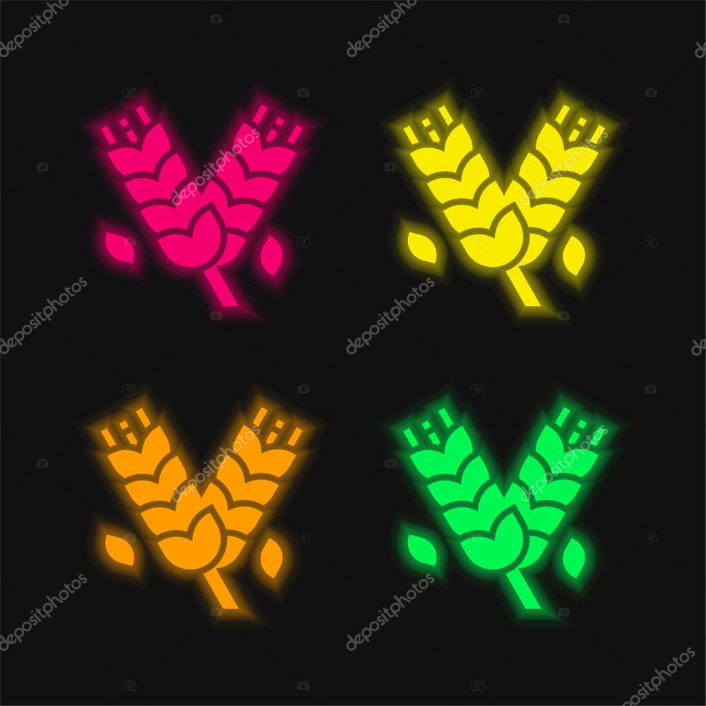 Barley four color glowing neon vector icon