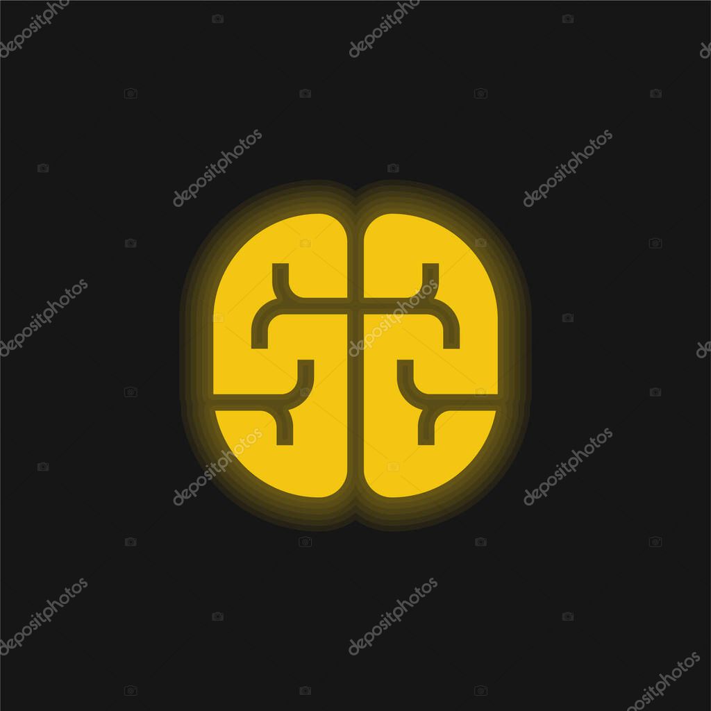 Brain yellow glowing neon icon