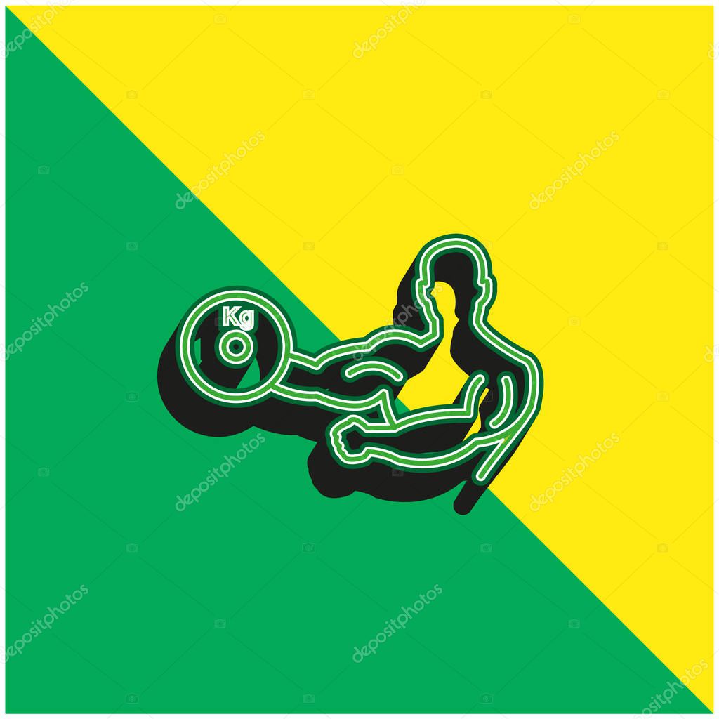 Bodybuilder Carrying Weight On One Hand Outline Green and yellow modern 3d vector icon logo