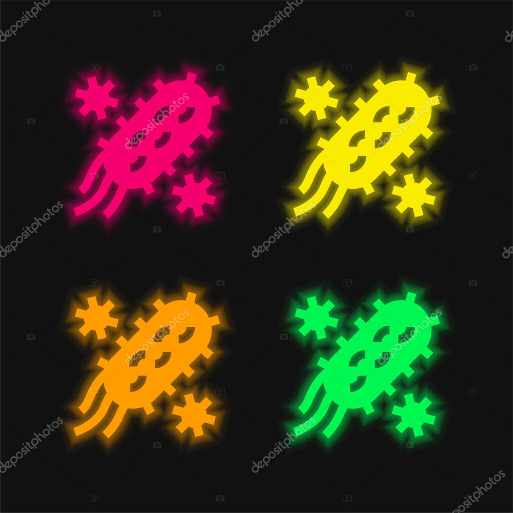 Bacteria four color glowing neon vector icon
